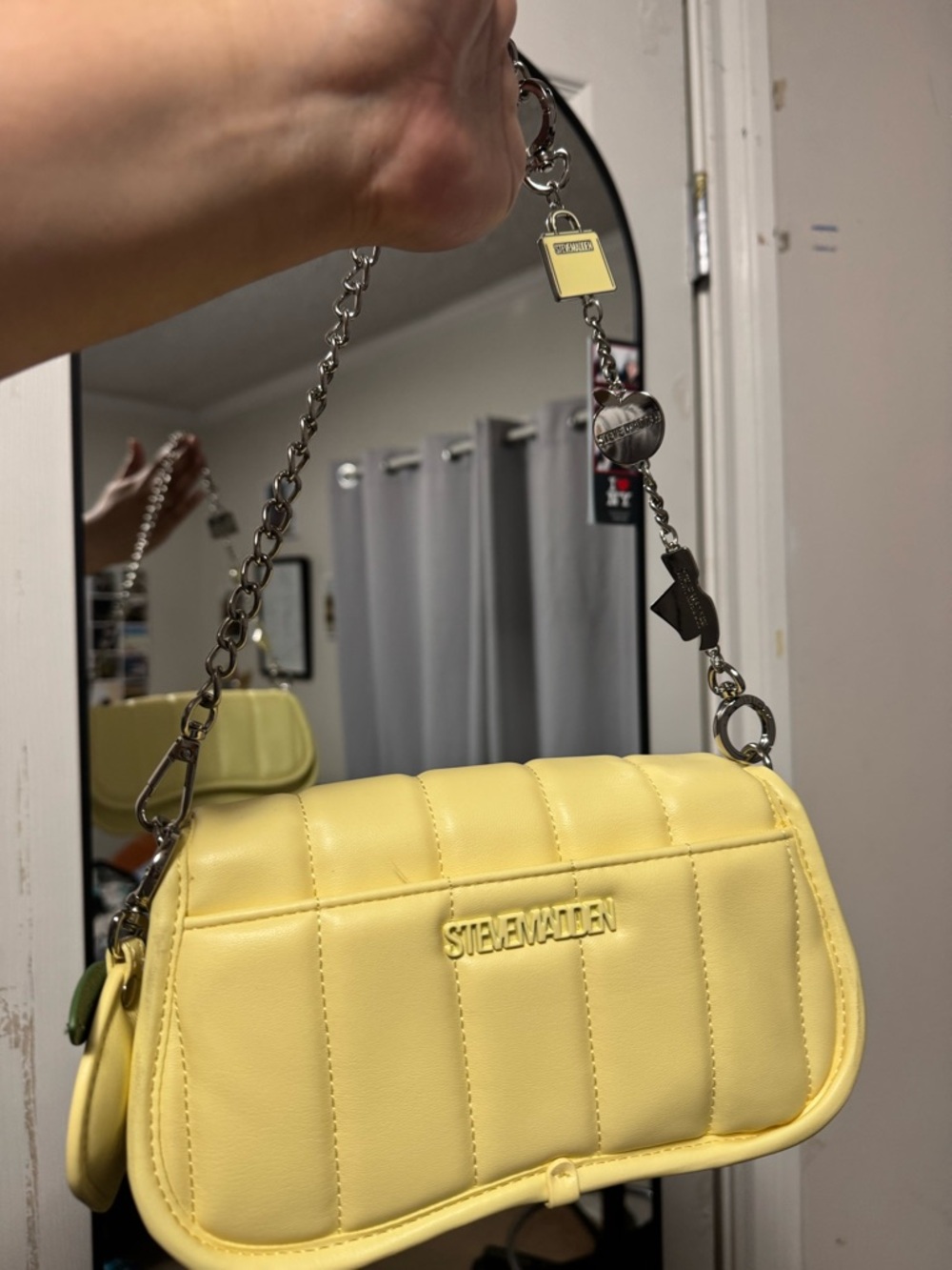 Steve Madden Pale Yellow Quilted Chain Shoulder Bag